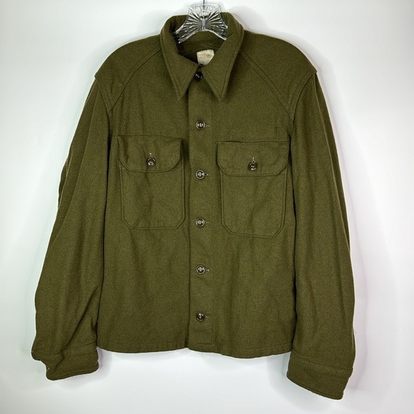 Vintage Military Wool Green Field Button Up Shirt 1954 21x26 Small - Picture 1 of 11